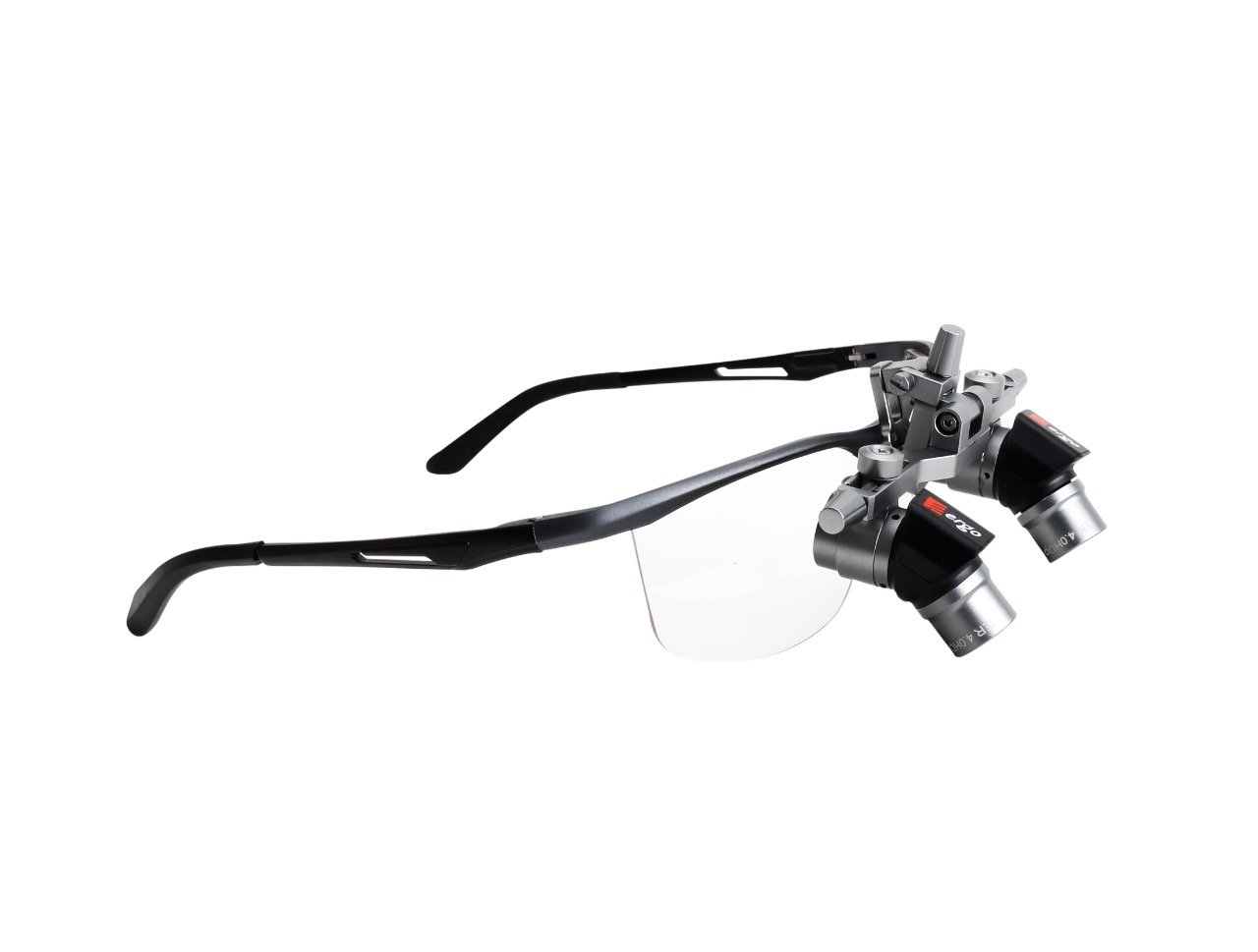 EL adjustable clinical loupes with black frame and silver optics